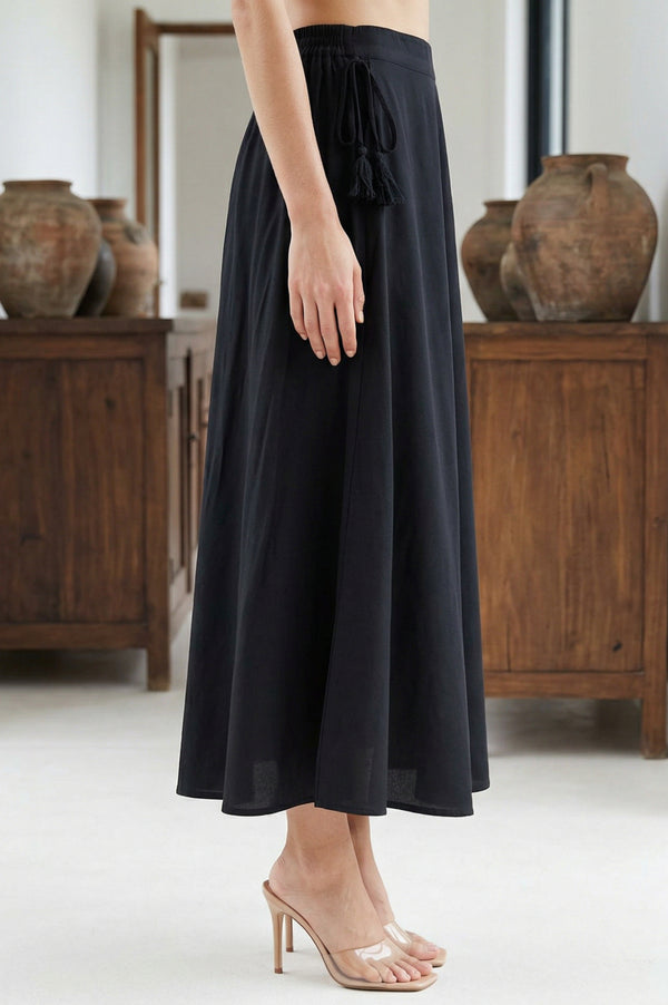 Elleven Women's Black Solid Rayon Wide Leg Cullotes