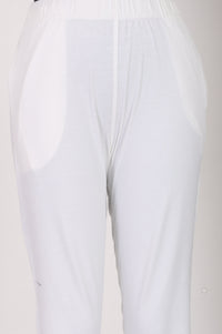 White Slim Fit Tapered Ankle Length Mid Rise Trousers