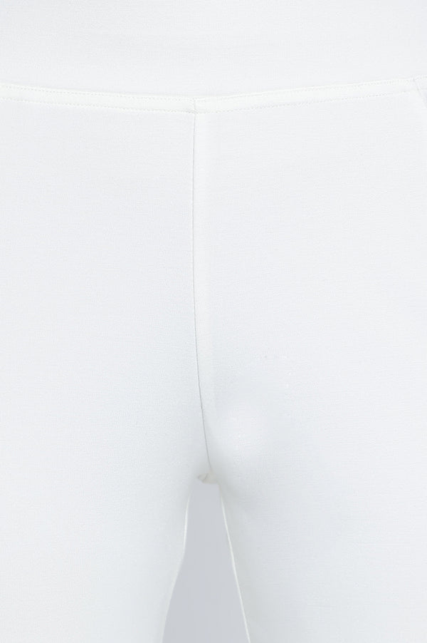 Elleven Women's Off White Solid Mid Rise Tights in Ankle Length