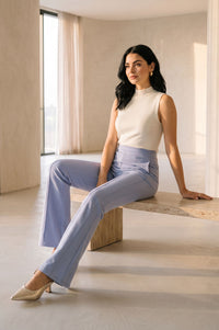 Blue Solid Rayon Slim Fit Flared High Rise Tights