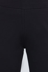 Black Solid Mid Rise Tights in Ankle Length