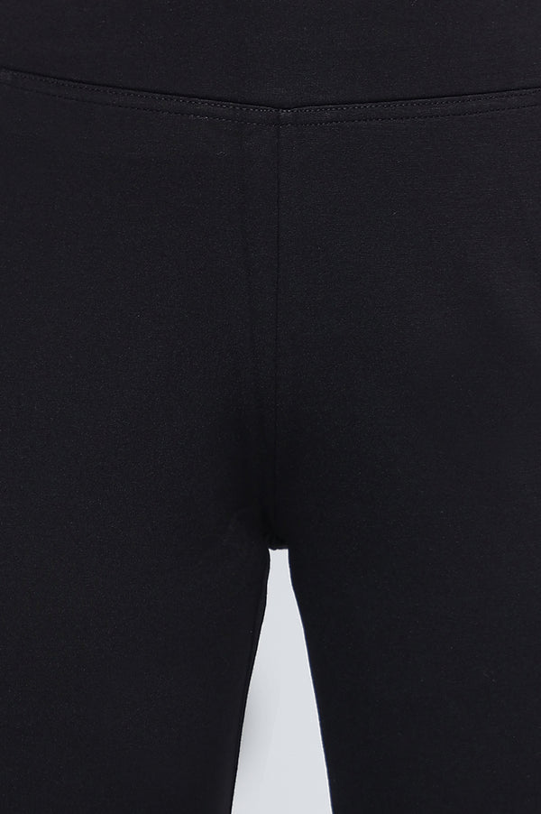 Elleven Women's Black Solid Mid Rise Tights in Ankle Length