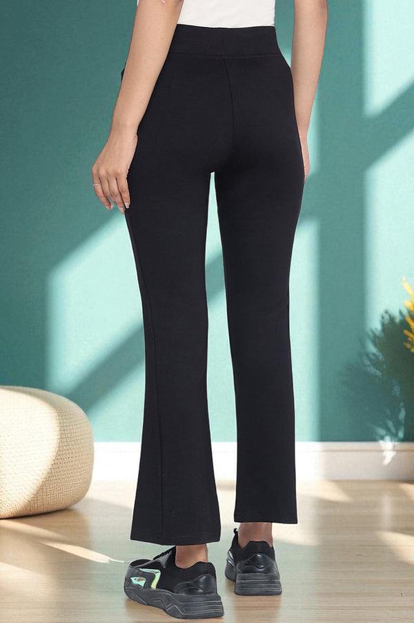 Elleven Women's Black Solid Mid Rise Tights in Ankle Length