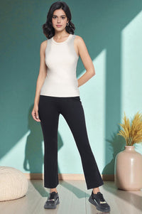 Black Solid Mid Rise Tights in Ankle Length