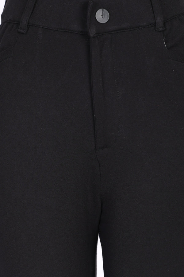 Elleven Women's Black Solid Rayon Blend Slim Fit Ankle Length Pants