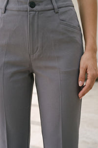 Grey Solid Buttons Rayon Slim Fit Ankle Length Mid Rise Pants