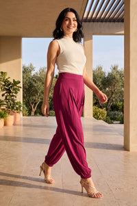 Magenta Solid Pocket Flap Jogger Ankle Length Mid Rise Harem Pants