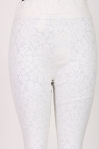 Off White Yarn Dyed Textured Lace Boot-cut Ankle Length Palazzo