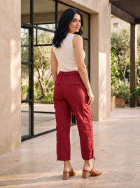 Maroon Solid Pure Cotton Ankle Length Cargo