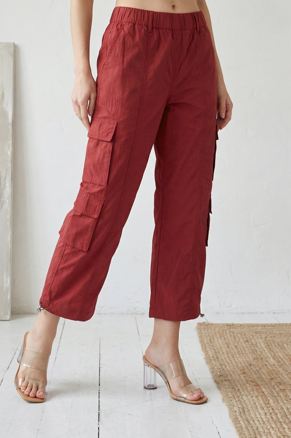 Elleven Women's Navy Rust Solid Pure Cotton Ankle Length Cargo