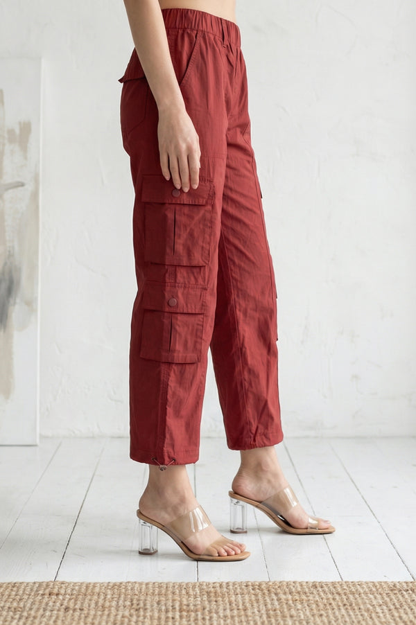 Elleven Women's Navy Rust Solid Pure Cotton Ankle Length Cargo