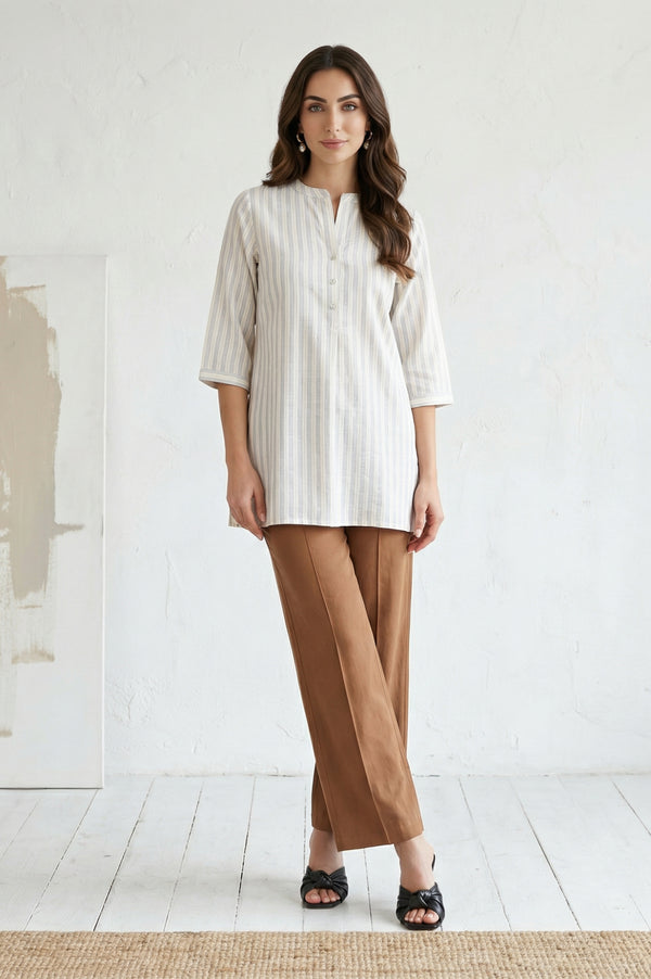 Elleven Women's Brown Solid Rayon Straight Fit Ankle Length Pants