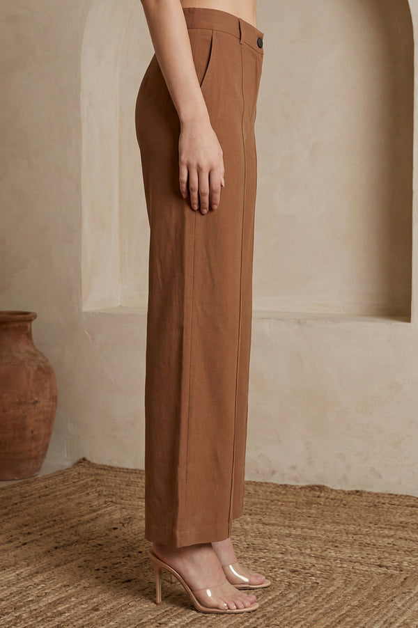 Elleven Women's Brown Solid Rayon Straight Fit Ankle Length Pants