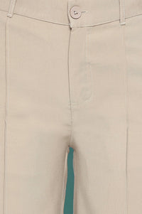 Beige Solid Korea Rayon Twill Pants In Ankle Length
