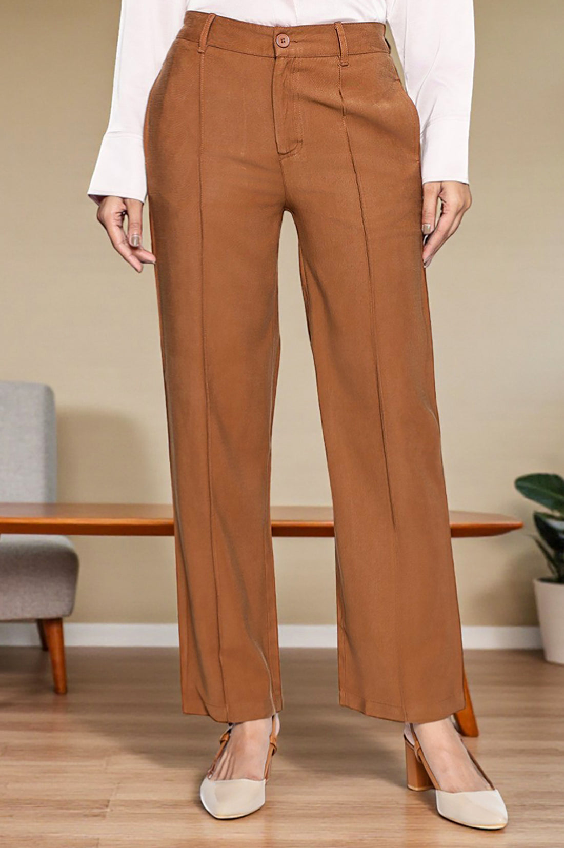 Parallel Pant Notes Buy Elleven Women's Brown Solid Korean Rayon Formal Parallel Pants with ...