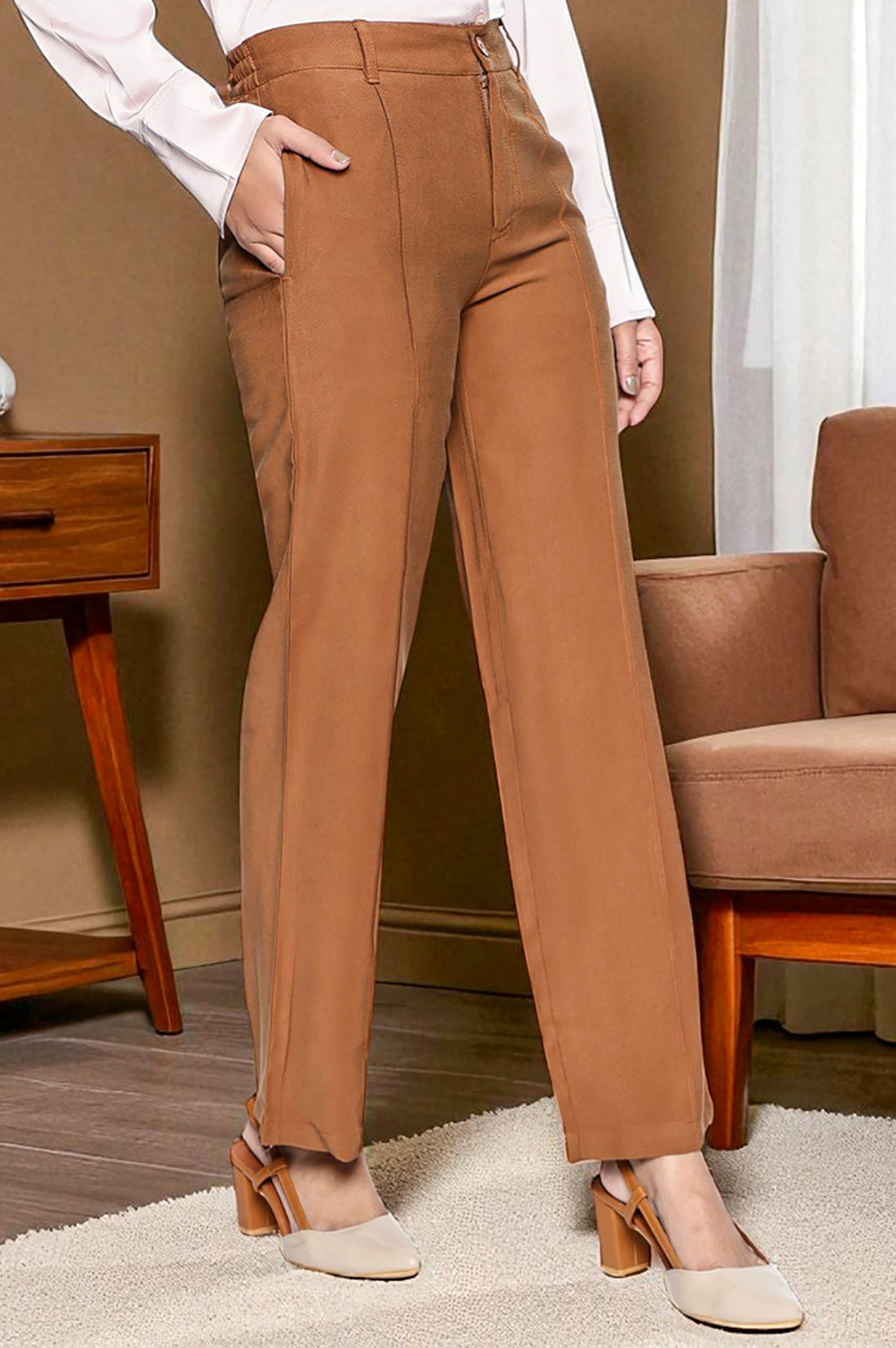Parallel Pant Notes Buy Elleven Women's Brown Solid Korean Rayon Formal Parallel Pants with ...