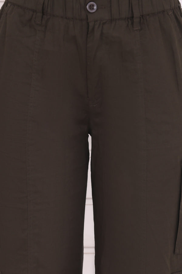 Elleven Women's Olive Solid Pure Cotton Cargo