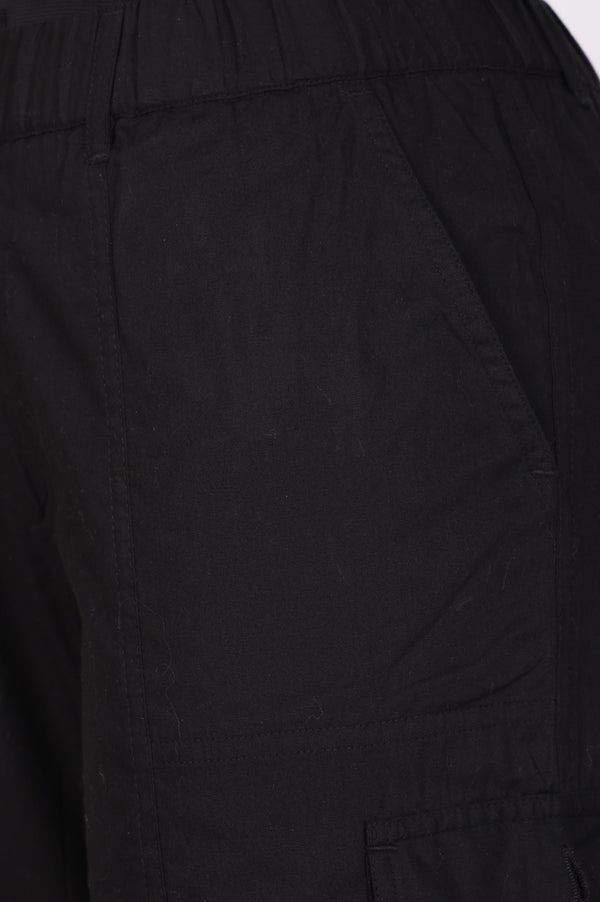 Elleven Women's Black Solid Pure Cotton Ankle Length Cargo