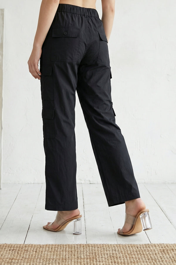 Elleven Women's Black Solid Pure Cotton Ankle Length Cargo