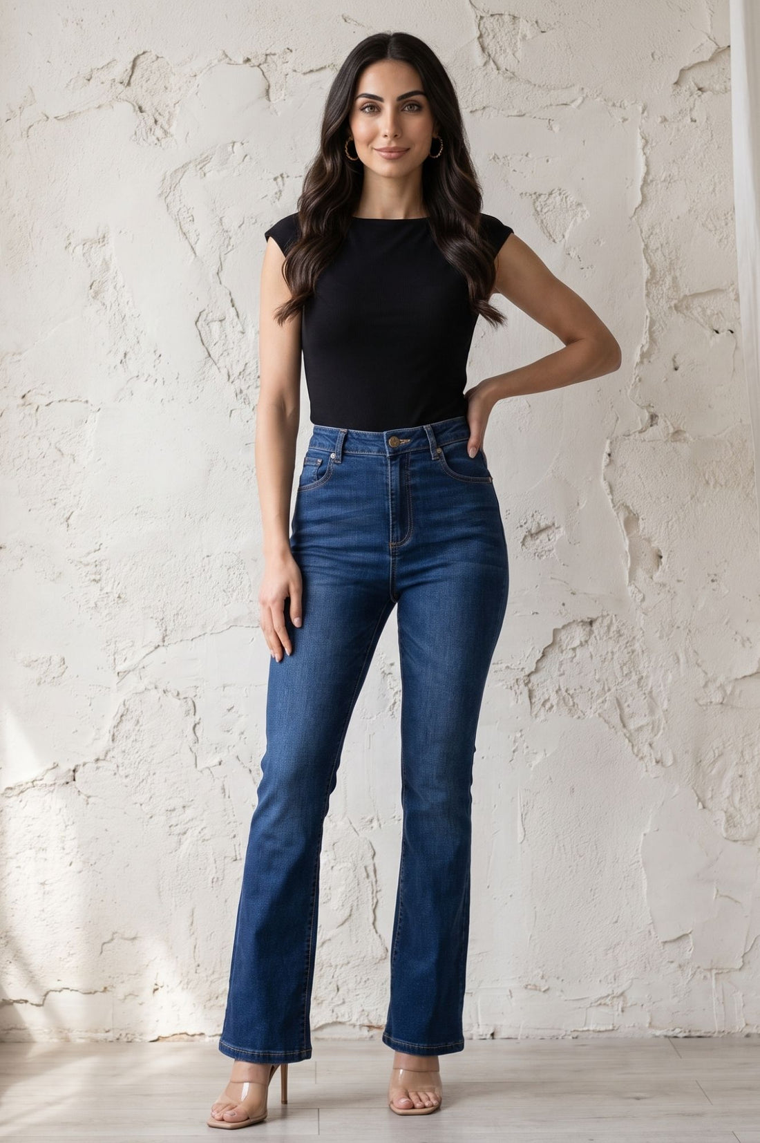 Blue Solid Denim Lycra Straight Fit Ankle Length Jeans