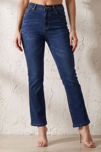 Blue Solid Denim Lycra Straight Fit Ankle Length Jeans