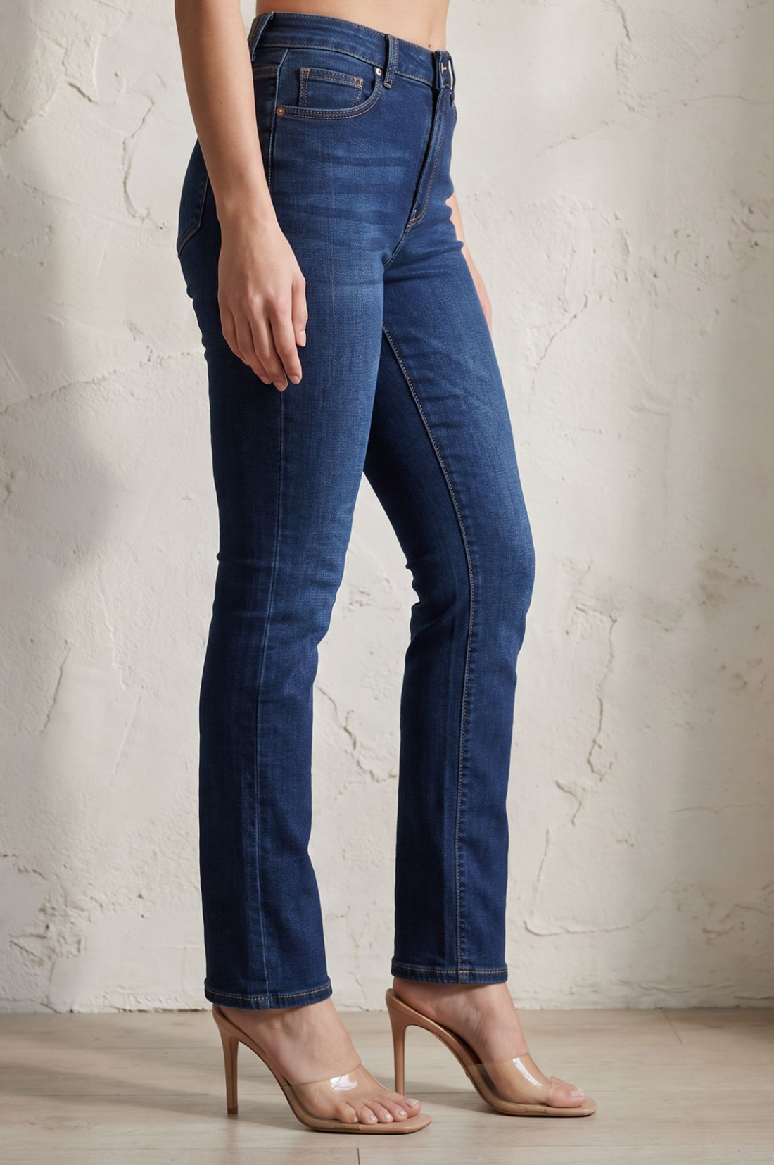 Blue Solid Denim Lycra Straight Fit Ankle Length Jeans