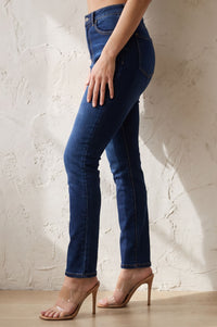 Blue Solid Denim Lycra Straight Fit Ankle Length Jeans