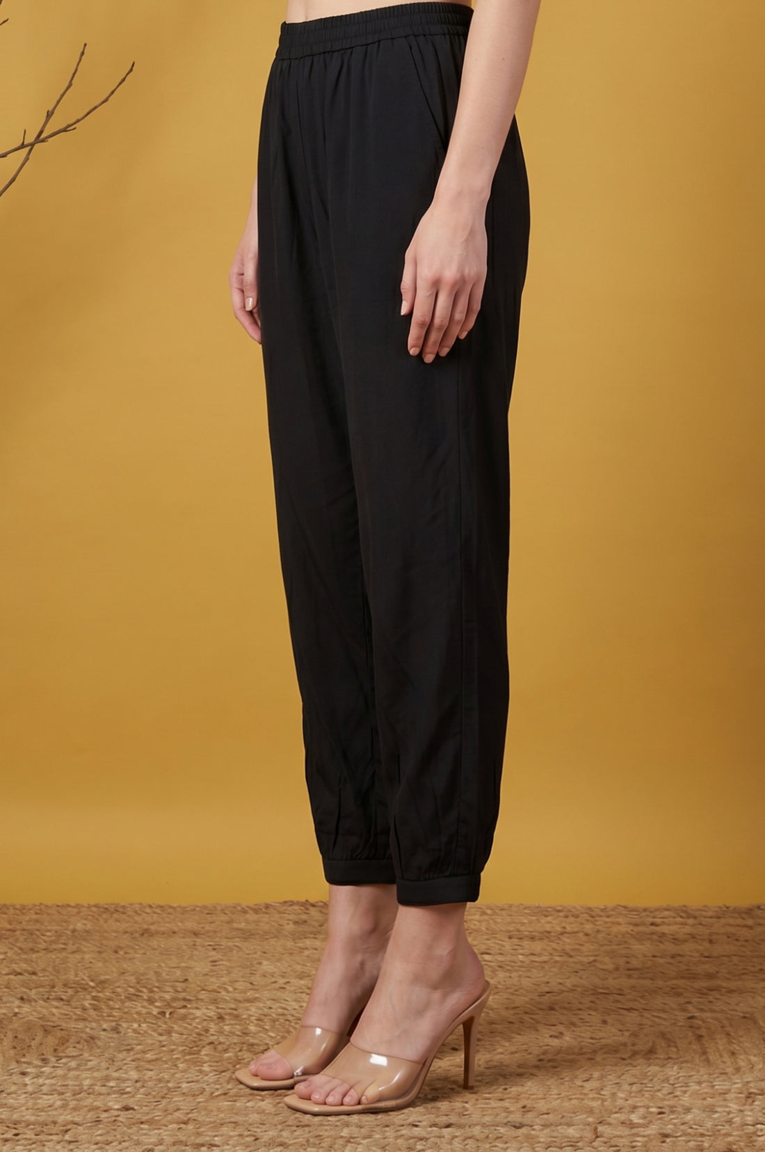 Black Mid Rise Ankle Length Jogger Pants