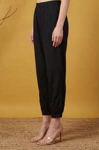 Black Mid Rise Ankle Length Jogger Pants