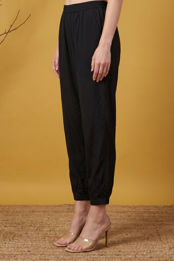Black Mid Rise Ankle Length Jogger Pants