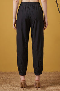 Black Mid Rise Ankle Length Jogger Pants