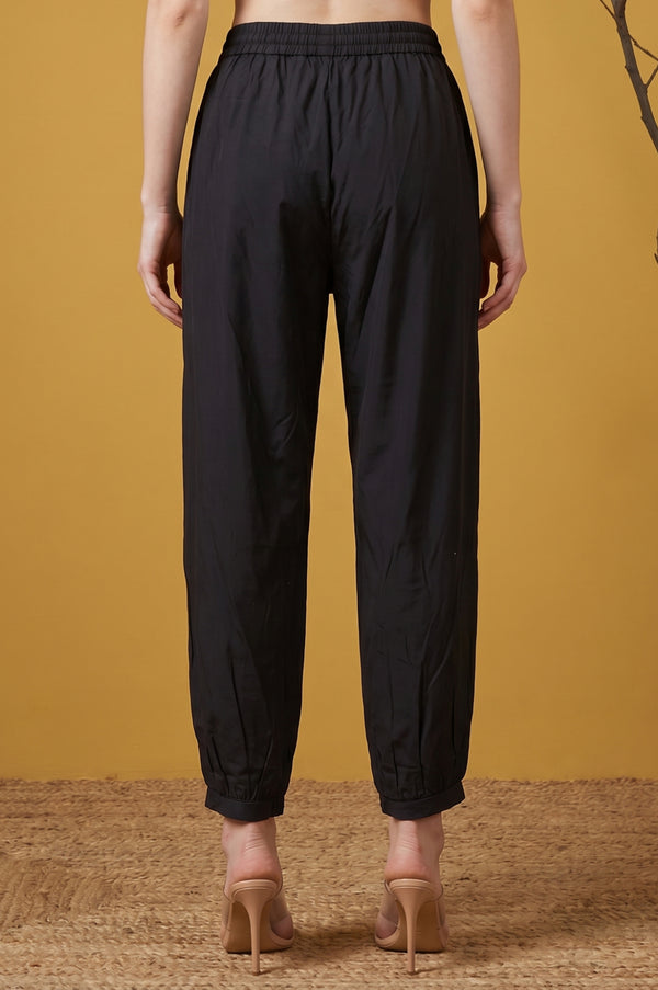 Black Mid Rise Ankle Length Jogger Pants