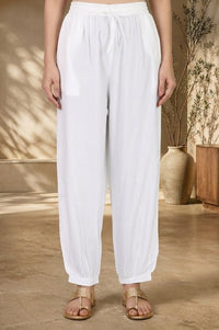 White Solid Rayon Relaxed Fit Ankle Length Harem Pants