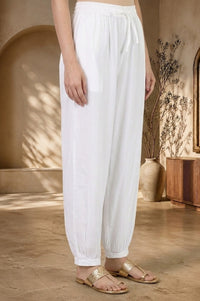 White Solid Rayon Relaxed Fit Ankle Length Harem Pants