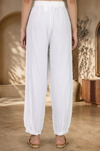 White Solid Rayon Relaxed Fit Ankle Length Harem Pants