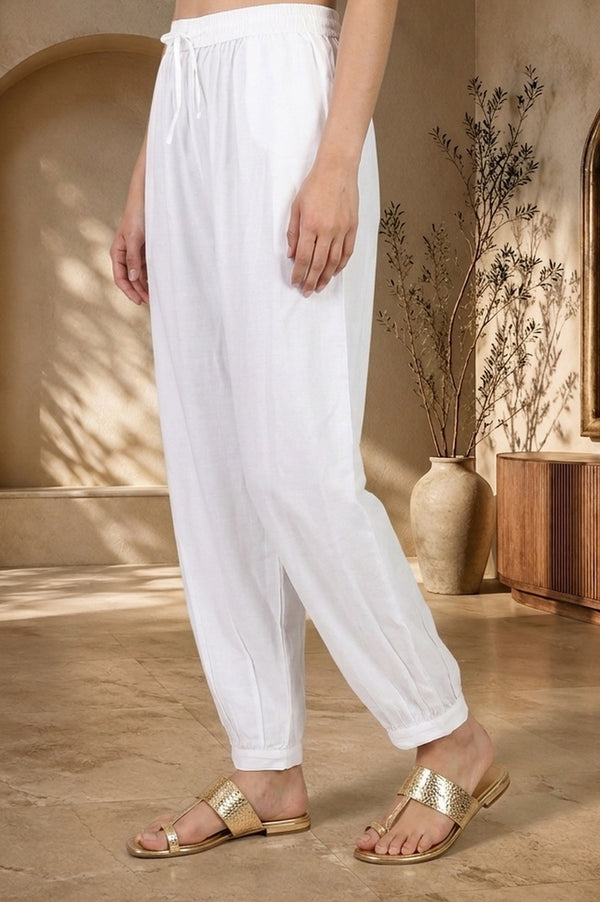 White Solid Rayon Relaxed Fit Ankle Length Harem Pants