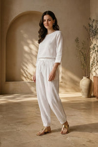 White Solid Rayon Relaxed Fit Ankle Length Harem Pants