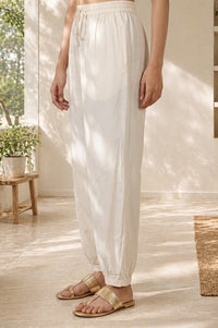 Off White Solid Rayon Relaxed Fit Ankle Length Harem Pants