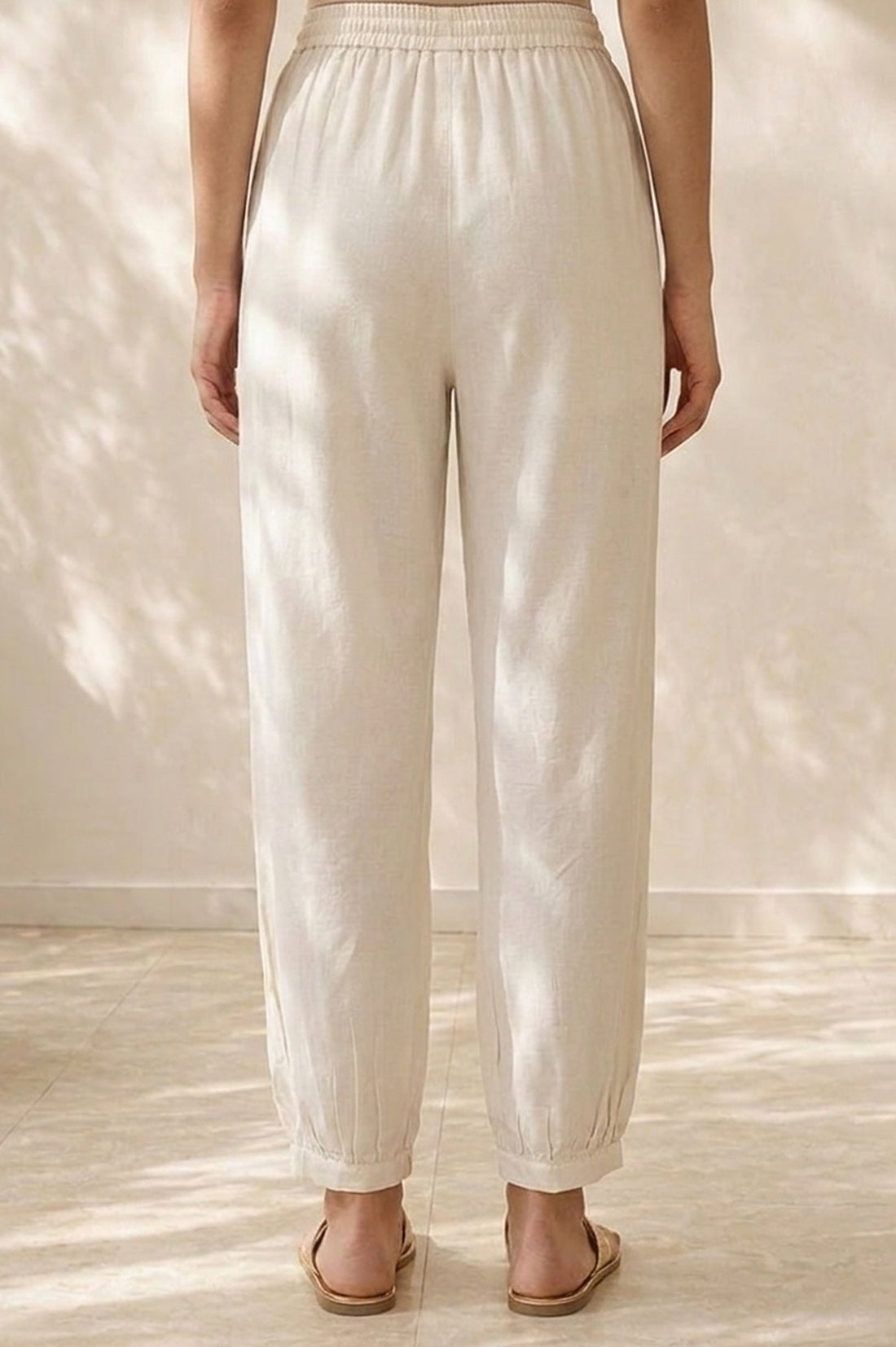 Off White Solid Rayon Relaxed Fit Ankle Length Harem Pants
