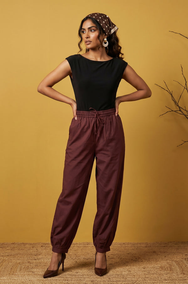 Maroon Mid Rise Ankle Length Jogger Pants