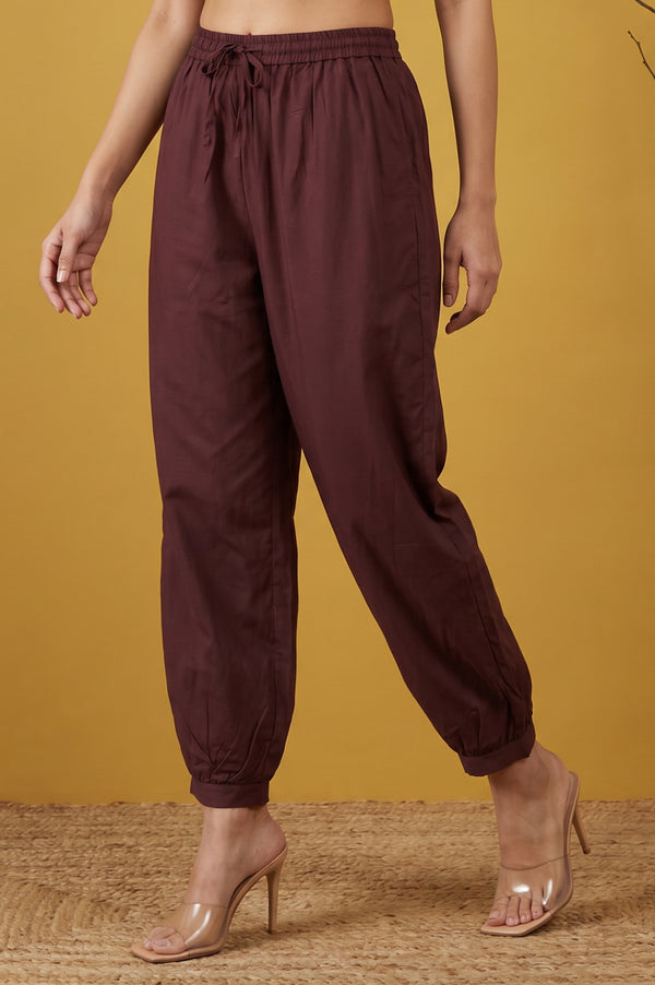 Maroon Mid Rise Ankle Length Jogger Pants