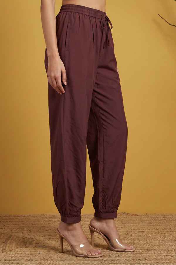 Maroon Mid Rise Ankle Length Jogger Pants