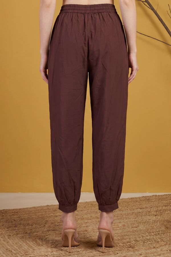 Maroon Mid Rise Ankle Length Jogger Pants