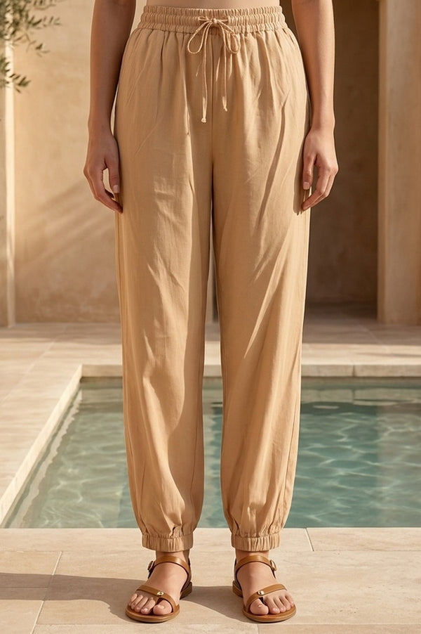 Gold Solid Rayon Relaxed Fit Ankle Length Harem Pants