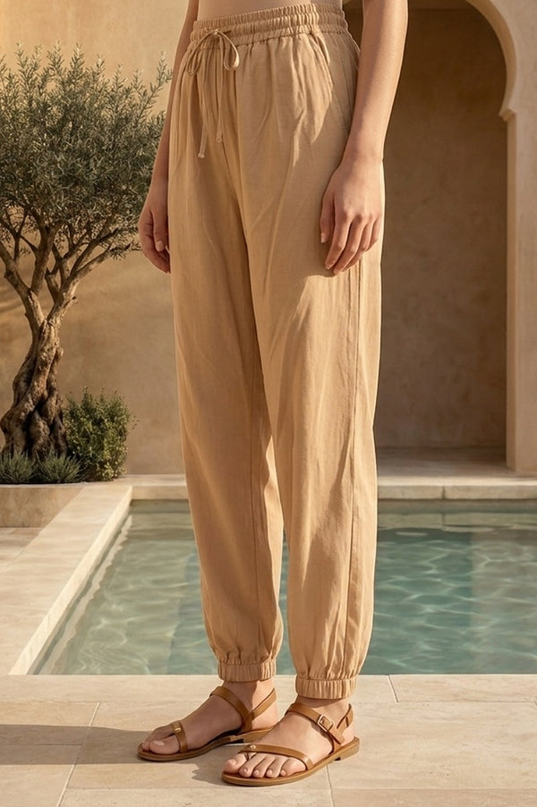 Gold Solid Rayon Relaxed Fit Ankle Length Harem Pants