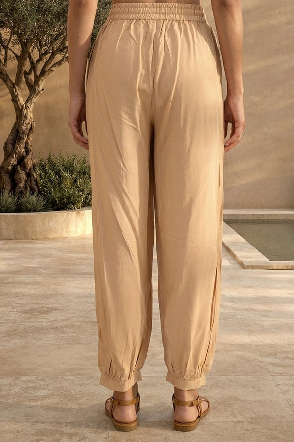 Gold Solid Rayon Relaxed Fit Ankle Length Harem Pants
