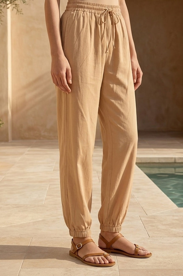 Gold Solid Rayon Relaxed Fit Ankle Length Harem Pants