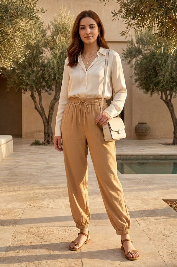 Gold Solid Rayon Relaxed Fit Ankle Length Harem Pants