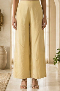 Gold Yarn Dyed Solid Rayon Ankle Length Palazzo
