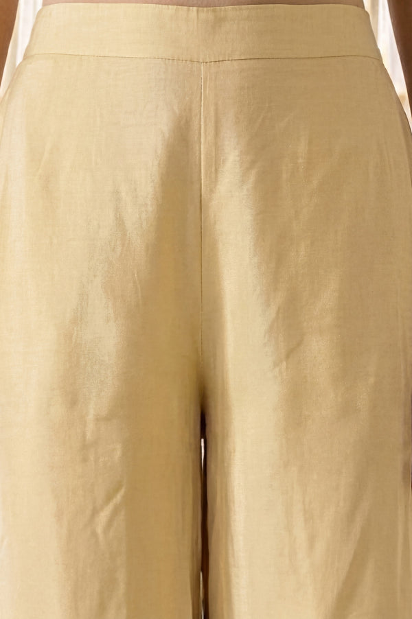 Gold Yarn Dyed Solid Rayon Ankle Length Palazzo